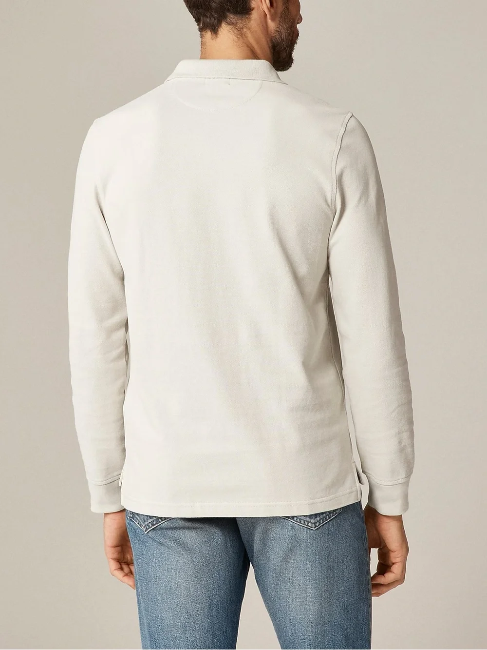 J. CREW Long-sleeve classic piqué polo shirt in Stone Size L NWD $89.50 BJ304